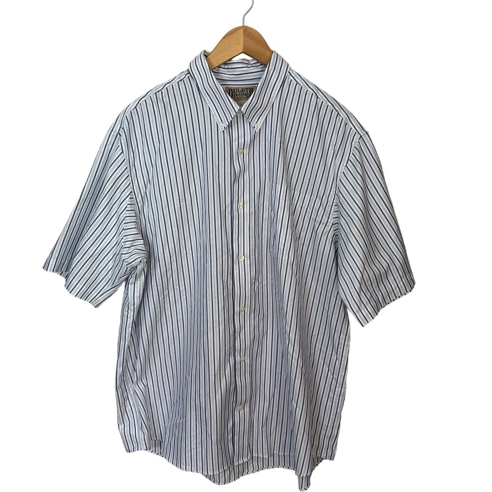 Duluth Trading Men's Button Down‎ Shirt Blue White Stripe 100% Cotton Size XL